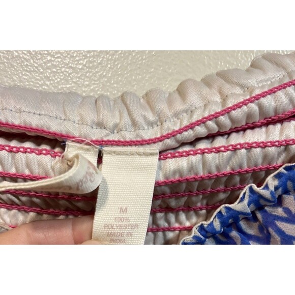 Red Camel Tube Top Knee Length Dress Size Medium Floral Ruffle Elastic - Picture 6 of 7